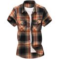 Mens Plaid Button Up Shirt Short Sleeve Casual Chemises Tops 7XL Vinatge Summer Double Pocket Men Designer Clothes Work Shirts. 