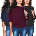 Boat Neck Batwing Long Sleeve Ribbed Sweater Autumn Winter Elastic Women Knitwear Solid Color Loose Sweater Top Streetwear. 