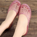Fashionable crystal slippers for women's transparent sandals, women's hollow soft anti-odor flat heel, bath bathroom anti-slip shoes.