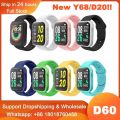 10pc Wholesale D60 Smart Watch Y68 D20 Updated Sport Waterproof SmartWatch Men Women Put Photo Smart Band PK Y68 D20 Pro Y78 D30. 