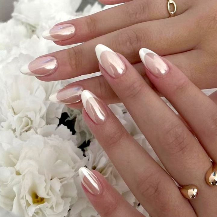 24Pcs%20Almond%20Nail%20with%20Beveled%20French%20Design%20Glitter%20Stripes%20False%20Nails%20Round%20Head%20Wearable%20Press%20on%20Nails%20Manicure%20Tips%20-%20Image%202