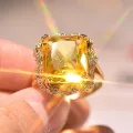 Zhen Rong Exaggeratedly Set Champagne Square Diamond Ring with Two tone Plating. 