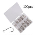 100pcs/box Fishing Hooks Carbon Steel Single Circle Fishhook Fishing Accessories. 