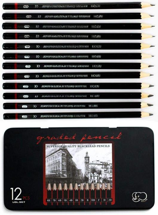 Drawing Pencils Quality Graphite Sketching Pencils in Hard iron box 8B-2H