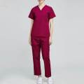 Nursing Scrubs Set Uniforms Set for Hospital Nursing Massaging M Dark Red. 