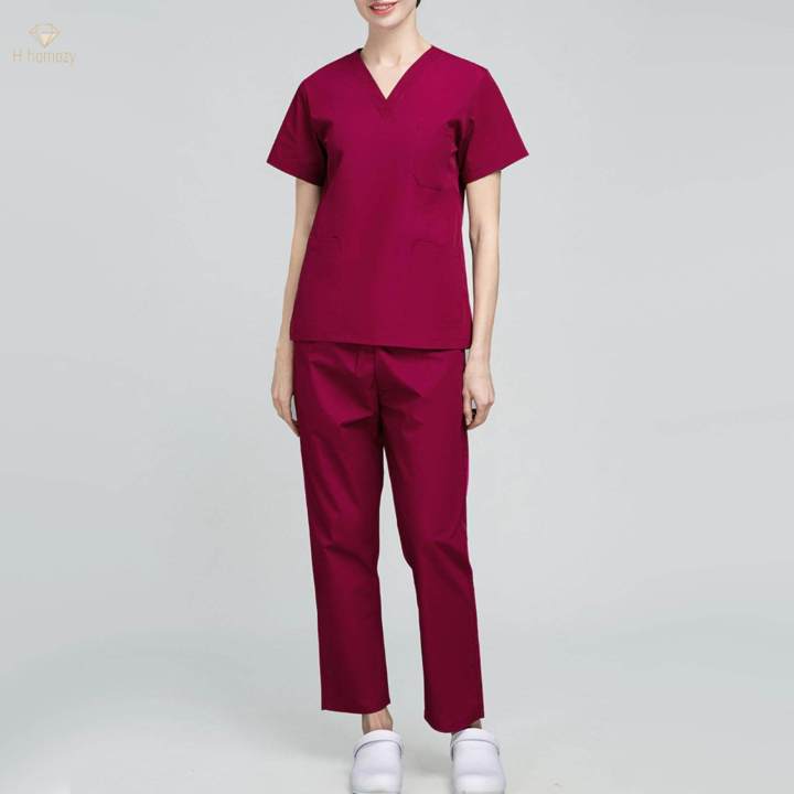 Nursing%20Scrubs%20Set%20Uniforms%20Set%20for%20Hospital%20Nursing%20Massaging%20M%20Dark%20Red%20-%20Image%202
