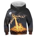 1.Black And White Cat 3D Print Boys Casual Pullover Hooded Long Sleeve Sweatshirt For Spring Fall, Kids Hoodie Tops Outdoor. 