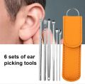 6 Piece ear Pick Set Portable ear Cleaner Set Leather Case With Stainless Steel. 
