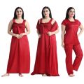 Women 4 Part Comfortable Long Solid Night Dress for Comfortable Nighty Set -Maxi.