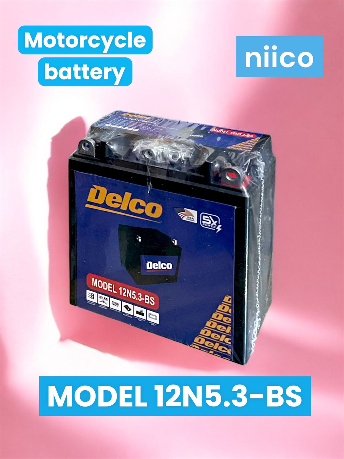 12 Volt Discover/TVS Honda Motorcycle Battery Maintenance Free Model-12N5.3-BS (12Volt 5.3 Ah)-3 Month Warranty