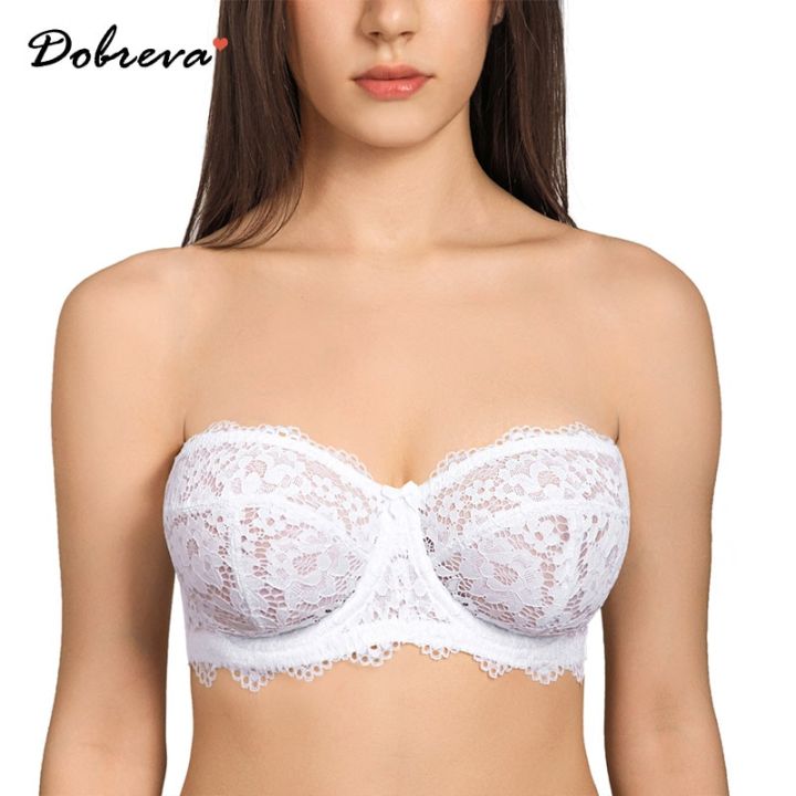 DOBREVA%20Women's%20Lace%20Strapless%20Bra%20Plus%20Size%20Underwire%20Unlined%20Multiway%20Balconette%20Bras%20-%20Image%203
