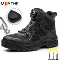 【selevn roind】 Rotary Buckle Work Boots Safety Steel Toe Shoes Men Breathable Safety Shoes Brand Indestructible Shoes Puncture-Proof work Shoes. 