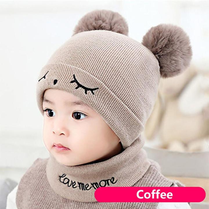 2Pcs/set Baby Beanie Hat Scarf Winter Knitted Boy Hats for Newborn
