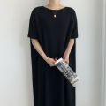 Women Summer Casual Oversized Straight Long Dress Batwing Sleeve Round Collar Pullover Solid Color Midi Dresses. 