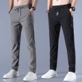 New Men's Ice Silk Trousers Solid Color Mid-Waist Loose Breathable Straight Casual Pants Thin Quick-Drying Drawstring Sweatpants. 