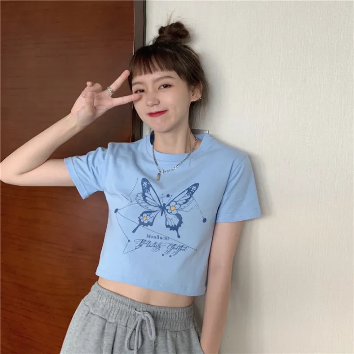Clothing%20for%20BFF%20Short%20Short%20Sleeve%20T%20Women's%20T-shirt%202024%20Summer%20New%20Korean%20Style%20Fashionable%20Cropped%20Harajuku%20Style%20Student%20Top%20-%20Image%204