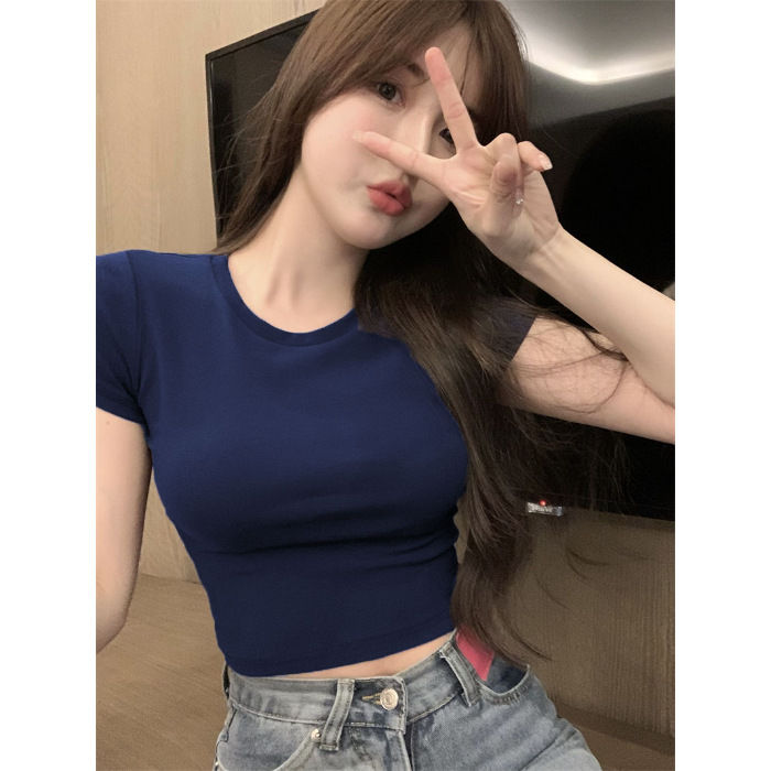 Korean-Style%20Short%20round%20Neck%20Short%20Sleeve%20T%20T-shirt%20Women%20Korean%20Style%20New%20Skinny%20Slimming%20Women%20t%20-%20Image%206