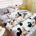 Disney Kawaii Anime Stitch Washed Cotton Four-Piece Bedding Set Mickey Mous Cute Bed Linen Three-Piece Dormitory Set Kids Toys.