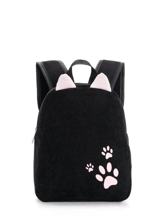 Girls%20Boys%20Cute%20Casual%20Cat%20Footprint%20Print%20Corduroy%20Adjustable%20Kids%20Backpack%20Kids%20School%20Bag%20For%20Outdoor%20Travel%20Students%20-%20Image%204