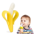 Baby Toothbrush and Banana Teether,Soothing Pain Relief Soft Baby Teething Toy,Silicone Training Finger Toothbrush for Babies,Toddlers,Infants,Natural Organic BPA Free. 