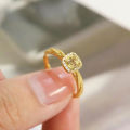 18k saudi gold pawnable original Small square sugar citrine diamond ring for women luxury design fashion jewellery. 