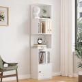 5 Tier Bookshelf, S Shaped Bookcase with Door, Modern Open Book Shelf Standing Unit, Room Divider, Freestanding Wood Display Shelf for Living Room, Office, 72/16.