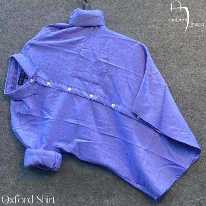 Shuqran Dark Blue Oxford Cotton Formal Shirt For Men