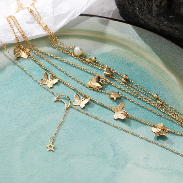 6%20Pcs/set%20Pendant%20%20Necklace%20Creative%20Personality%20Multi-layer%20erflies%20Moon%20Peach%20Heart-shaped%20Pendant%20color:old%20-%20Image%207