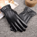 Women's leather gloves autumn and winter outdoor bicycle cold proof fashion black pu warm fleece gloves Korean version.
