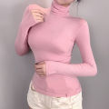 Real Shot Fashion Turtleneck Hot Girl Top Women's Slim Fit Slimming Sexy Micro Transparent All-Match Long Sleeve T T-shirt. 