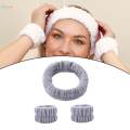 Face Wash Headband Wristband Set SPA Headband Makeup Headband Facial Wrist Cuffs for Shower , Gray.