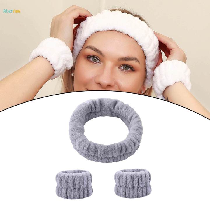 Face%20Wash%20Headband%20Wristband%20Set%20SPA%20Headband%20Makeup%20Headband%20Facial%20Wrist%20Cuffs%20for%20Shower%20,%20Gray%20-%20Image%202