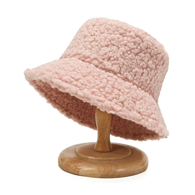 Winter Warm Velvet Hats Lamb Wool Fisherman Caps Lady Bucket Hats