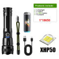 High power LED flashlight Type-C USB rechargeable long range tactical torch strong light lamp outdoor ultra powerful flash light. 