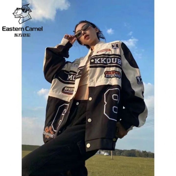 EASTERN CAMELSpring and Autumn American Detachable Two-Wear Motorcycle Baseball Uniform Jacket Men's and Women's Letter Jacket