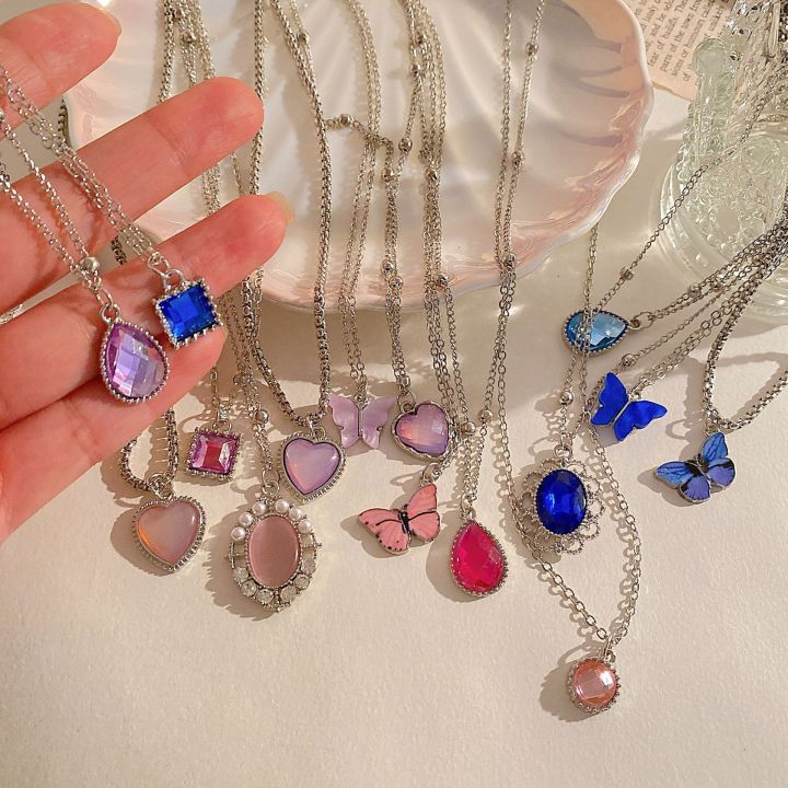 5Pcs Crystal Butterfly Heart Shape Chokers & Water Drop Pendant Necklaces Set for Women and Girls - Trendy Geometric Jewelry