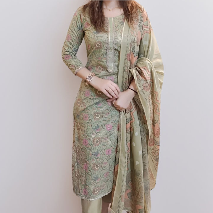 Exclusive Cotton Unstitched Skin Print High Quality Three Piece dress For Women