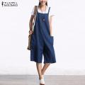 ZANZEA Rompers Womens Jumpsuit Summer Autumn Sleeveless Fashion Wide Leg Pants Denim Calf Length Vintage Overalls S-5XL. 