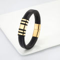 Cross-border European and American casual style simple 316L stainless steel black wide leather rope men's bracelet jewelry. 