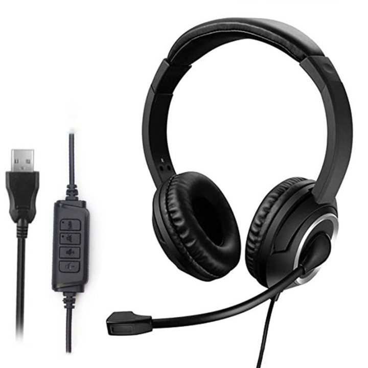 Wired USB Headset Call Center Headset with Microphone Game Noise Canceling  Over-Ear Headphones for Computer PC