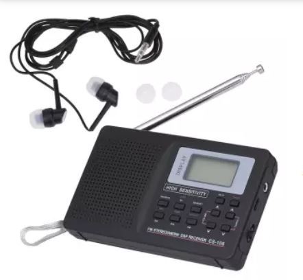 Portable FM / AM / SW Radio Multiband Digital Stereo Radio Receiver Earphone Output Time Display External Antenna with Alarm Clock Function