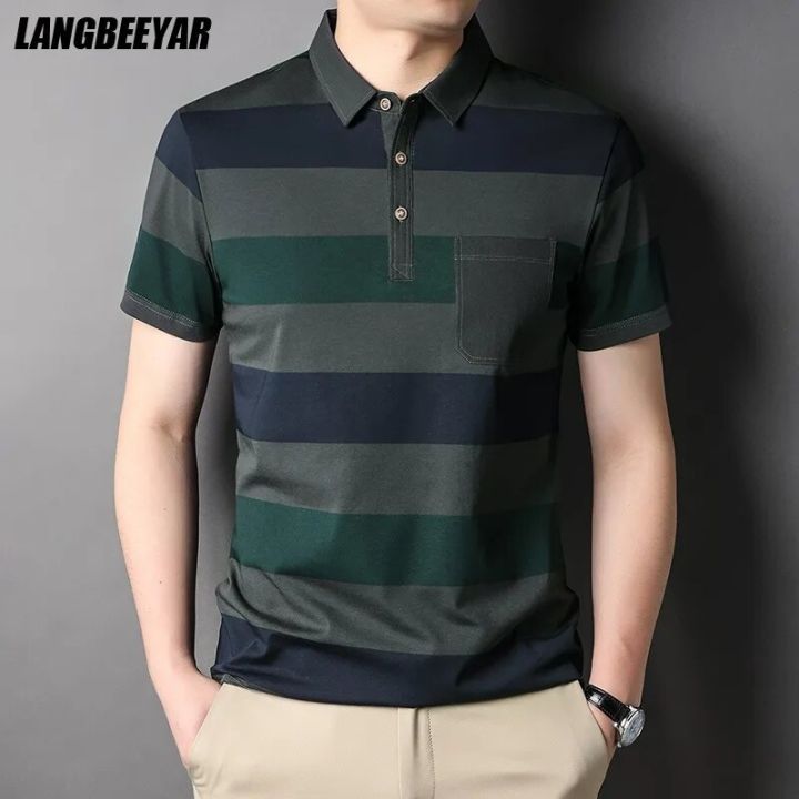 Top Grade 73% Cotton New Brand Designer Polo Shirt Men Summer Short Sleeve Plain Stripped Casual Tops Fashions Clothes Men