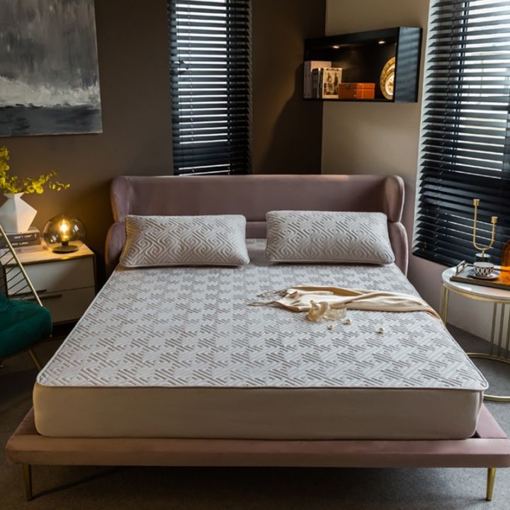 Cotton%20Mattress%20Cover%20Solid%20Color%20Fitted%20Sheet%20with%20Elastic%20Queen/King%20Size%20Bed%20Sheet%20XF1161-12%20-%20Image%204