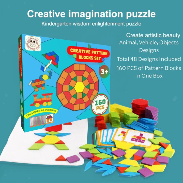 160 Pcs Creative Pattern Blocks Geometric Shape Puzzle Graphical Early ...