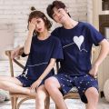 Couple Nightwear Suit Summer Sweet Cute Short Sleeve Pajamas Heart Pattern Homewear Men Plus Size M-3XL Cotton Pijamas Mujer. 