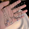 Y2K Crystal Bow Angel Wings Heart Pendant Necklace For Women Sweet Cool Girl Clavicle Chain Trendy Aesthetic Jewelry Accessories.