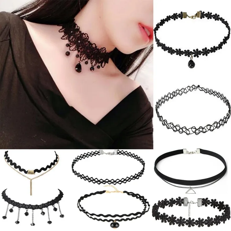 Goth Black Velvet Choker Lace Necklaces Gothic Style Rope Women