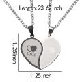 Couples Peach Heart Shape Necklaces Splicing Stainless Steel Engraved Love Pendants Necklace for Women Girls Valentine's Day Jewelry Gift Qoddess. 