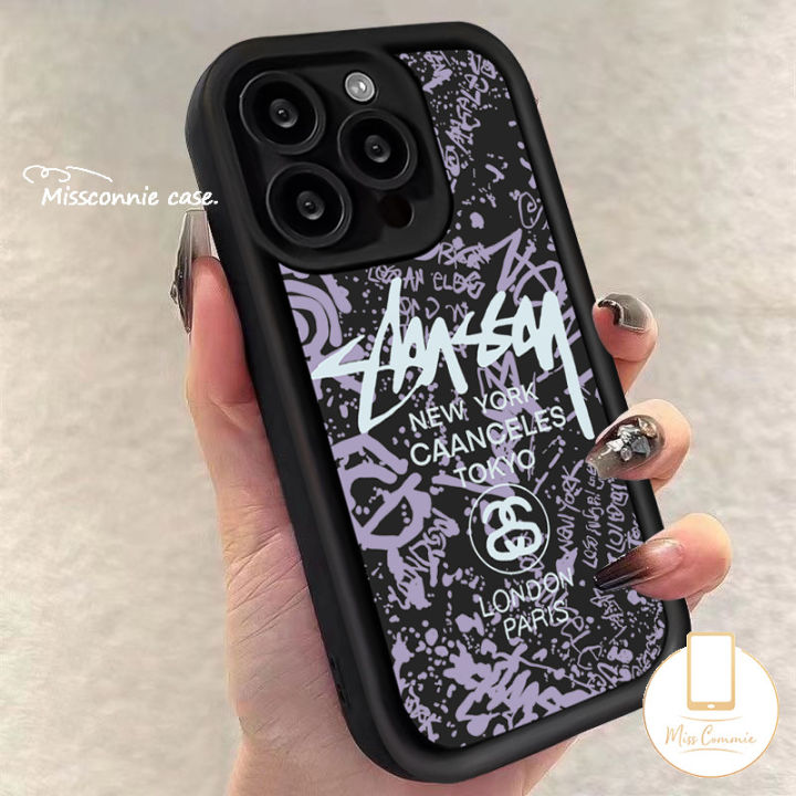 Trendy Brand Stussy Soft Tpu Phone Case Compatible for IPhone 15 13 11 14 12 Pro Max 7Plus XR X XS Max 6 8 15 7 6S Plus SE 2020 Creative Graffiti English Letters Cover