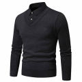 Autumn and Winter New Men's Two Piece Sweater with Fleece and Slim Fit Polo Collar Knitted Bottom Shirt Thickened and Warm. 